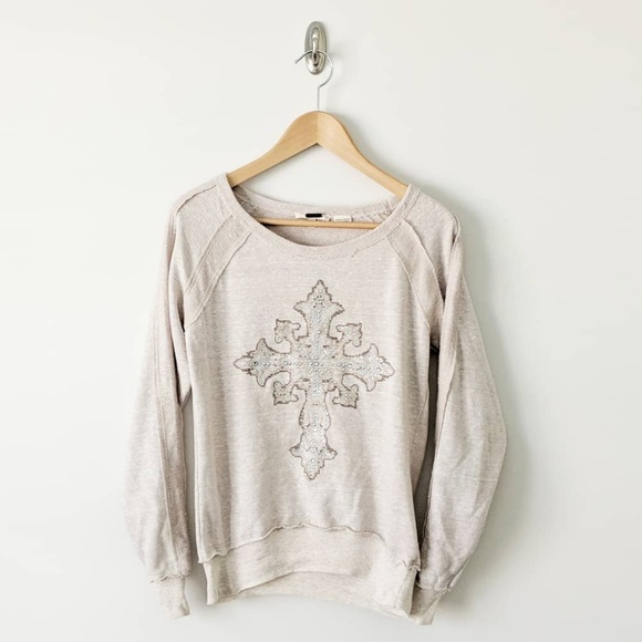 Miss Me Sweaters - Miss Me Embellished Cross Sweater